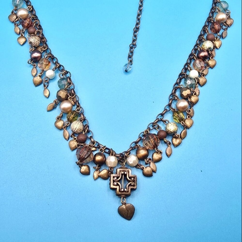 Vintage Beaded Handcrafted Copper Toned Necklace